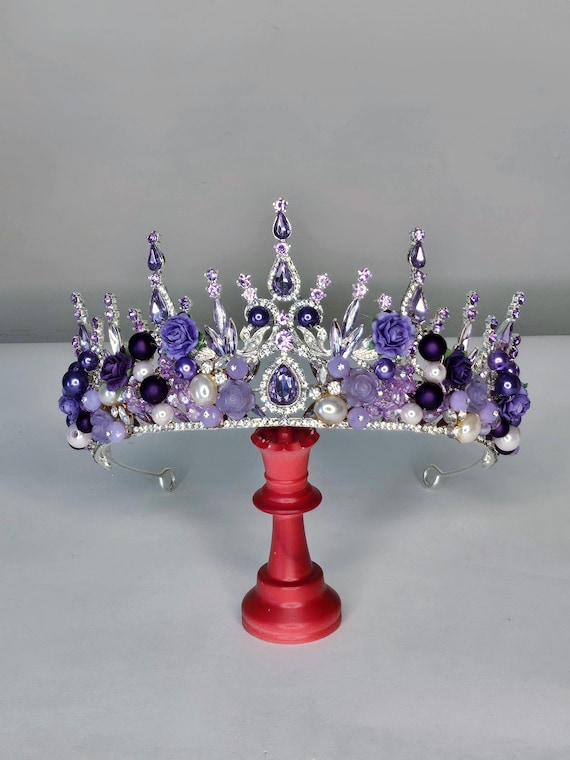 Silver Purple Tiara: Custom Crystal Crown with Lavender Flowers