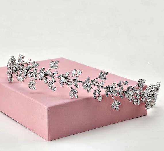 Swarovski Crystal Bridal Hair Vine: Silver Leaf Wedding Headband