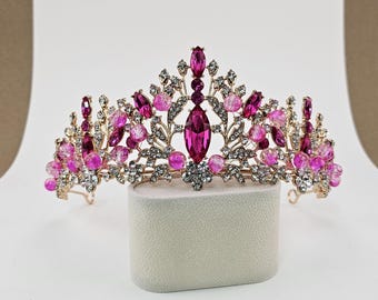 FAST SHIPPING! Gold Tiara Adorned With Hot Pink Stones, Pink  display picture 2
