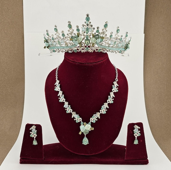 Green Opal Quinceanera Tiara: Silver Crystal Bridal Crown