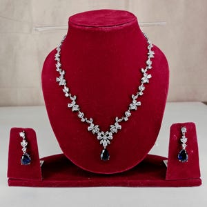 Blue Crystal Bridal Jewelry Set Teardrop Necklace and Earrings