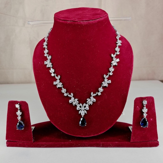 Navy Blue Crystal Wedding Necklace Set, Bridal Necklace Set, Blue Bridal Jewelry Set, Statement Necklace and Earrings Mother of the Bride