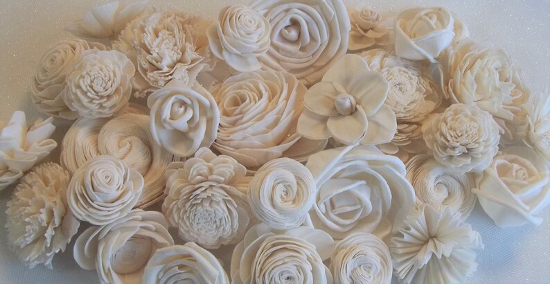 Set of 30 Wedding Flower #20 Assortment Ivory Natural-raw bouqets floral arrangement crafts Sola Wood Flowers home decor