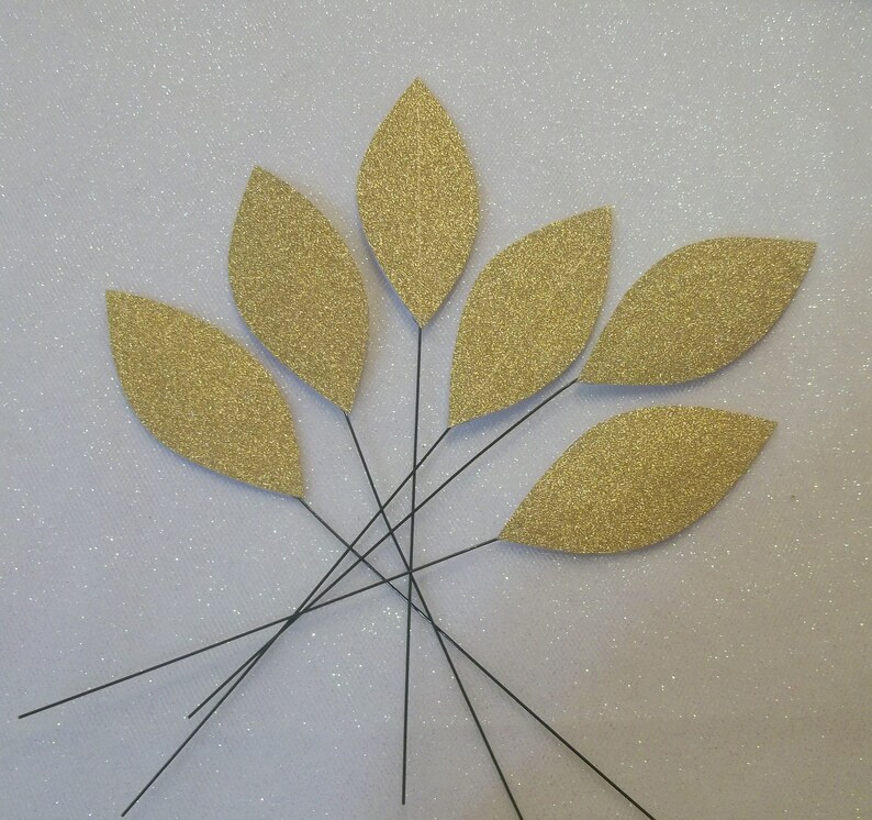 Gold Metallic Paper Leaves Set of 6 Handmade Wire Stems Etsy