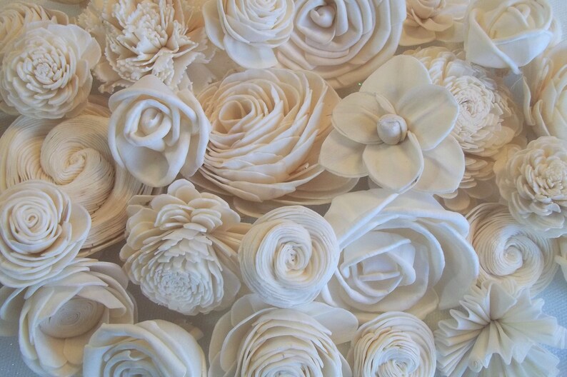 Set of 30 Wedding Flower #20 Assortment Ivory Natural-raw bouqets floral arrangement crafts Sola Wood Flowers home decor