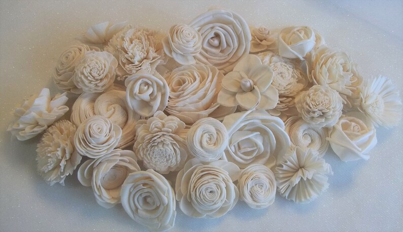 Set of 30 Wedding Flower #20 Assortment Ivory Natural-raw bouqets floral arrangement crafts Sola Wood Flowers home decor