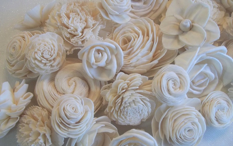 Set of 30 Wedding Flower #20 Assortment Ivory Natural-raw bouqets floral arrangement crafts Sola Wood Flowers home decor