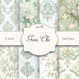 Set di motivi Green Chic Seamless - Collezione Vintage Green & Gold / Download digitale