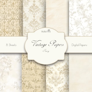 Vintage Paper Seamless Pattern Set - Elfenbein - Papierstruktur & antike Motive