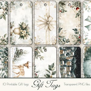 Etichette regalo di Natale vintage – Set verde foresta, bianco e oro