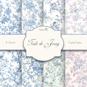 Conjunto de padrões sem costura Toile De Jouy - 8 designs florais suaves | Download digital