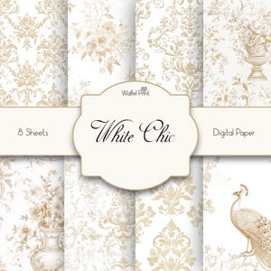 Set di motivi senza cuciture White Chic - Collezione Vintage White & Gold / Download digitale