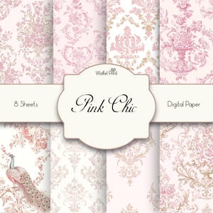 Roze chique naadloze patroonset - Vintage roze en goudcollectie | Digitale download