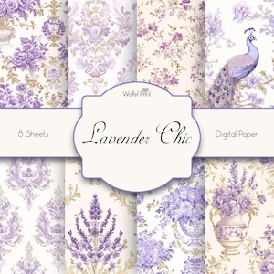 Conjunto de patrones sin costuras Lavender Chic - Colección Vintage Lavender & Gold / Descarga digital