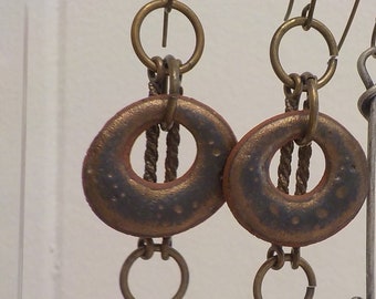 Earrings made from Georgia Clay Enameled Discs on copper, antique brass, or smoky metal; specify design