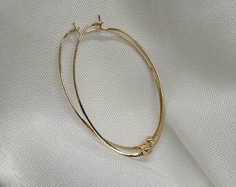 18K Gold-Plated Oval Hoops with 24K gold-filled beads; Hoop Earrings; Gold Earrings