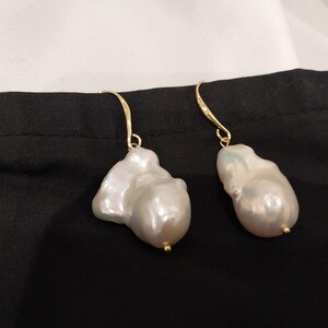 Large Japanese Baroque Pearl Earrings 18K Gold-Plated Ear Wires Genuine Pearl Earrings image 1