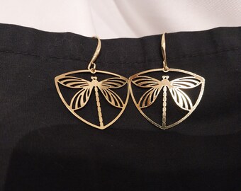 18K Gold-Plated Dragonfly Earrings; Gold Dragonfly; Dragonfly Earrings; Dragonfly Jewelry