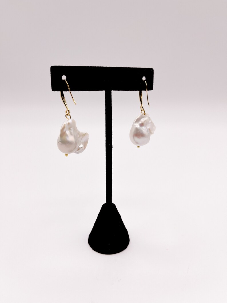 Large Japanese Baroque Pearl Earrings, Freshwater Fireball Pearls, 18K Gold Plated Earrings, Fish Hook Earrings, Modern Pearl Earrings image 6