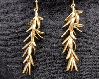 18K Gold-Plated "Pine Leaves" Earrings; gold earrings; leaf earrings