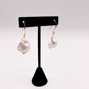 Large Japanese Baroque Pearl Earrings, Freshwater Fireball Pearls, 18K Gold Plated Earrings, Fish Hook Earrings, Modern Pearl Earrings image 9