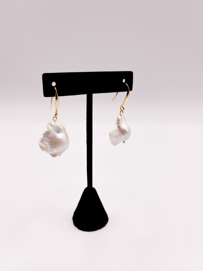 Large Japanese Baroque Pearl Earrings, Freshwater Fireball Pearls, 18K Gold Plated Earrings, Fish Hook Earrings, Modern Pearl Earrings image 9