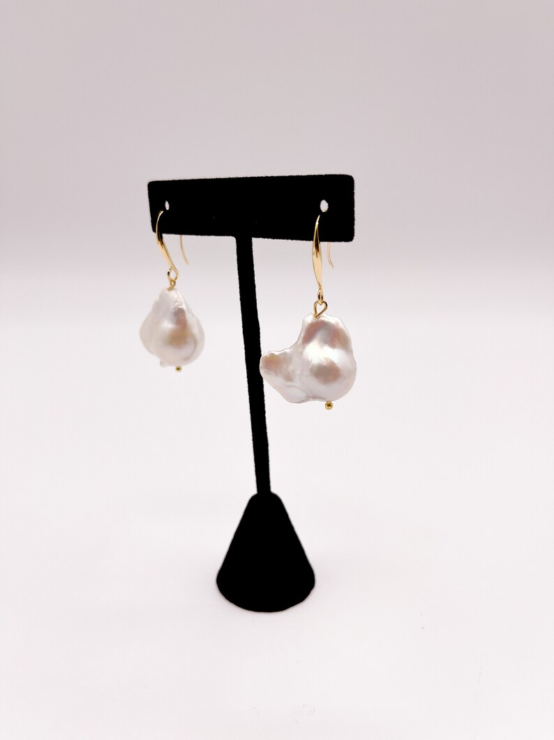 Large Japanese Baroque Pearl Earrings, Freshwater Fireball Pearls, 18K Gold Plated Earrings, Fish Hook Earrings, Modern Pearl Earrings image 8