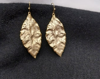 18K Gold-Plated Large Leaf Earrings; Leaf Earrings; Gold Earrings