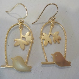 Gold Jewelry; Jewelry; Bird Jewelry; Gold Earrings; 18K Gold-Plated &quot;Bird on a Wire&quot; Earrings; popular design; lightweight on ear