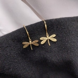 18K Gold-Plated Small Dragonfly Earrings Gold Earrings Dragonfly Earrings image 1