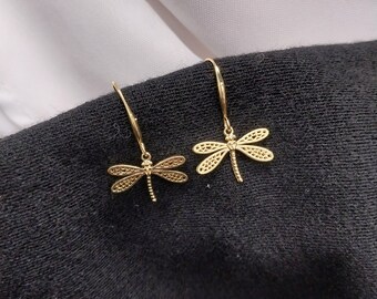 18K Gold-Plated Small Dragonfly Earrings; Gold Earrings; Dragonfly Earrings