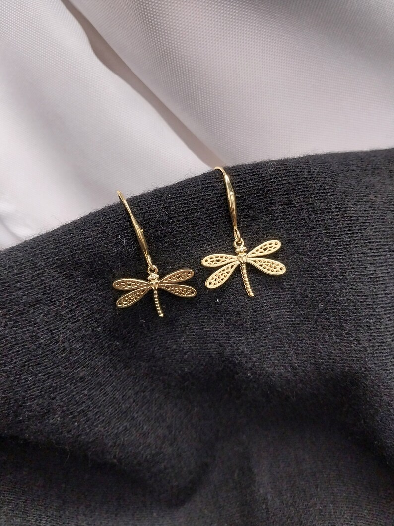 18K Gold-Plated Small Dragonfly Earrings Gold Earrings Dragonfly Earrings image 1