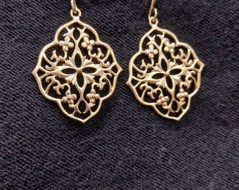 18K Gold-Plated Filigree Earrings; Filigree Gold Earrings