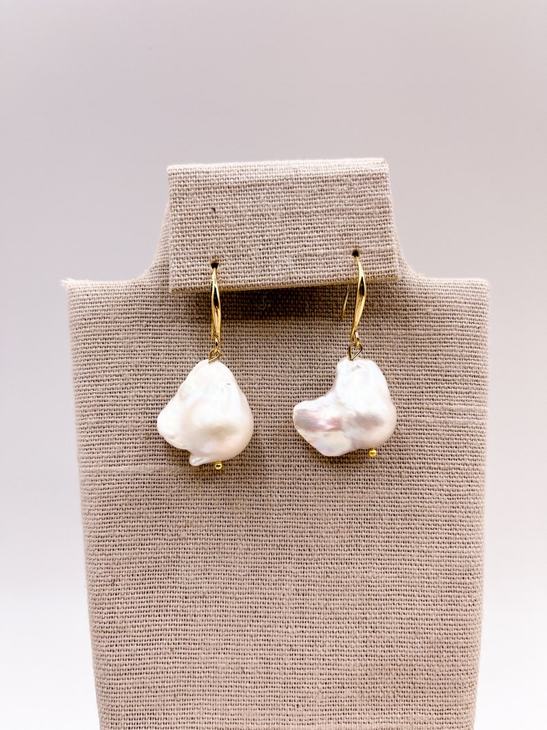 Large Japanese Baroque Pearl Earrings, Freshwater Fireball Pearls, 18K Gold Plated Earrings, Fish Hook Earrings, Modern Pearl Earrings image 3