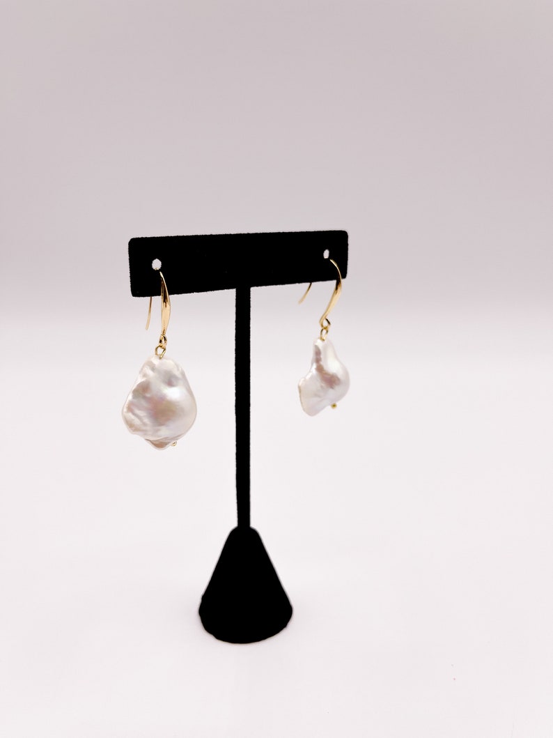 Large Japanese Baroque Pearl Earrings, Freshwater Fireball Pearls, 18K Gold Plated Earrings, Fish Hook Earrings, Modern Pearl Earrings image 7