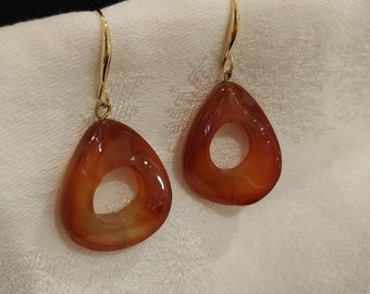 Genuine Carnelian Earrings; 18K Gold-Plated Earrings; Carnelian Gemstones