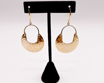 Hammered Half-Circle Half Moon Gold Earrings, Gold Drop Earrings, U-Shaped Gold Earrings