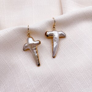 Cross Pearl Earrings with Gold