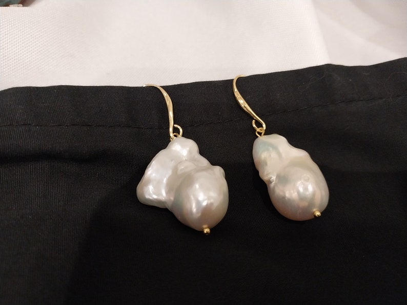 Large Japanese Baroque Pearl Earrings 18K Gold-Plated Ear Wires Genuine Pearl Earrings image 1