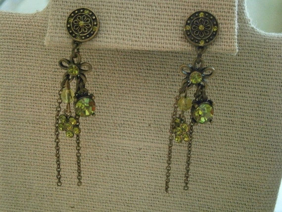 Bohemian Earrings, Vintage Earrings, Rhinestone Ea