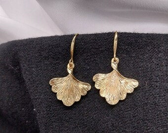 Gingko Earrings; 18K Gold-Plated Earrings; Gold Gingko Earrings