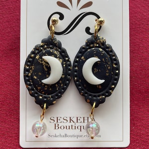 Boucles d&#39;oreilles en argile polymère | Croissant de lune | Acier inoxydable | Faits mains