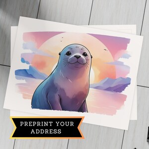Personalized Sunset Cute Seal Postcard, Send to Kids in College, Gift from Relatives Aunties, Custom Postcards for Kids, 10, 30, 50 pcs