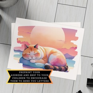 Personalized Sunset Lazy Cat Postcard, Send to Kids in College, Gift from Relatives, Custom Postcards for Kids, 10, 30, 50 pcs, Sleepy Cat