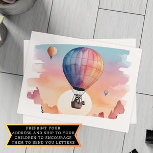 Personalized Sunset Raccoon Hot Air Balloon Postcard, Send to Kids in College, Gift from Parents, Custom Postcards for Kids, 10, 30, 50 pcs