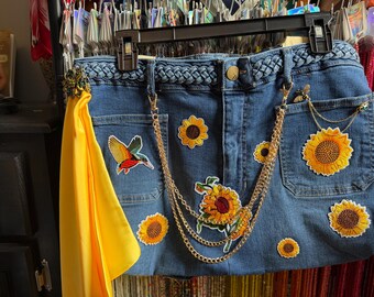 Sunflower Fields Denim Tote