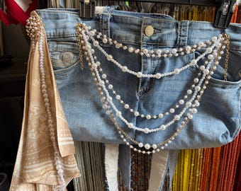 Pearl Cascade Denim Tote