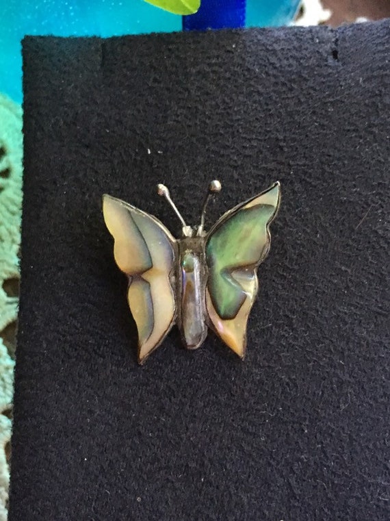 Vintage Silver MOP abalone Butterfly brooch pin