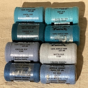 Blue Purr-fect punch yarn embroidery needlepoint acrylic coastal blue country blue sky blue paisley blue