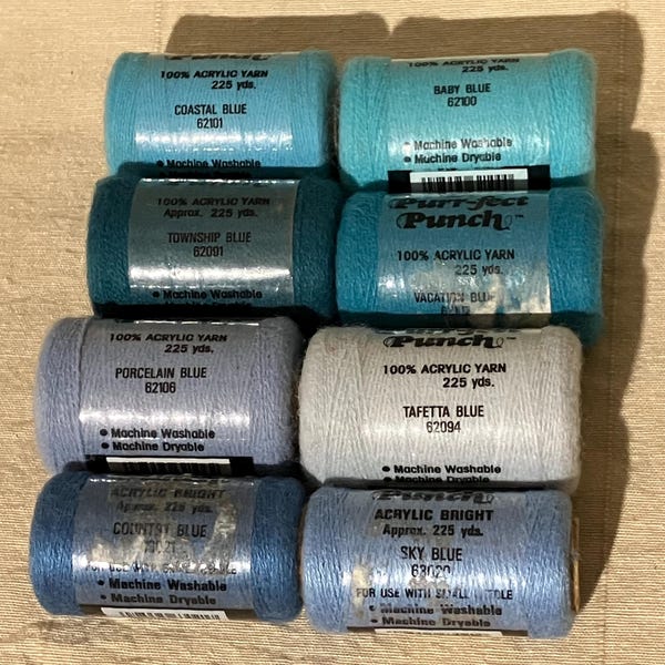 Blue Purr-fect punch yarn embroidery needlepoint acrylic coastal blue country blue sky blue paisley blue